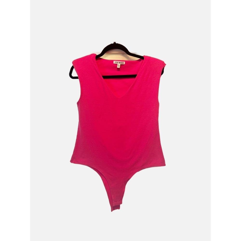 Steve Madden Pink Asymmetrical Cap Sleeve Bodysuit